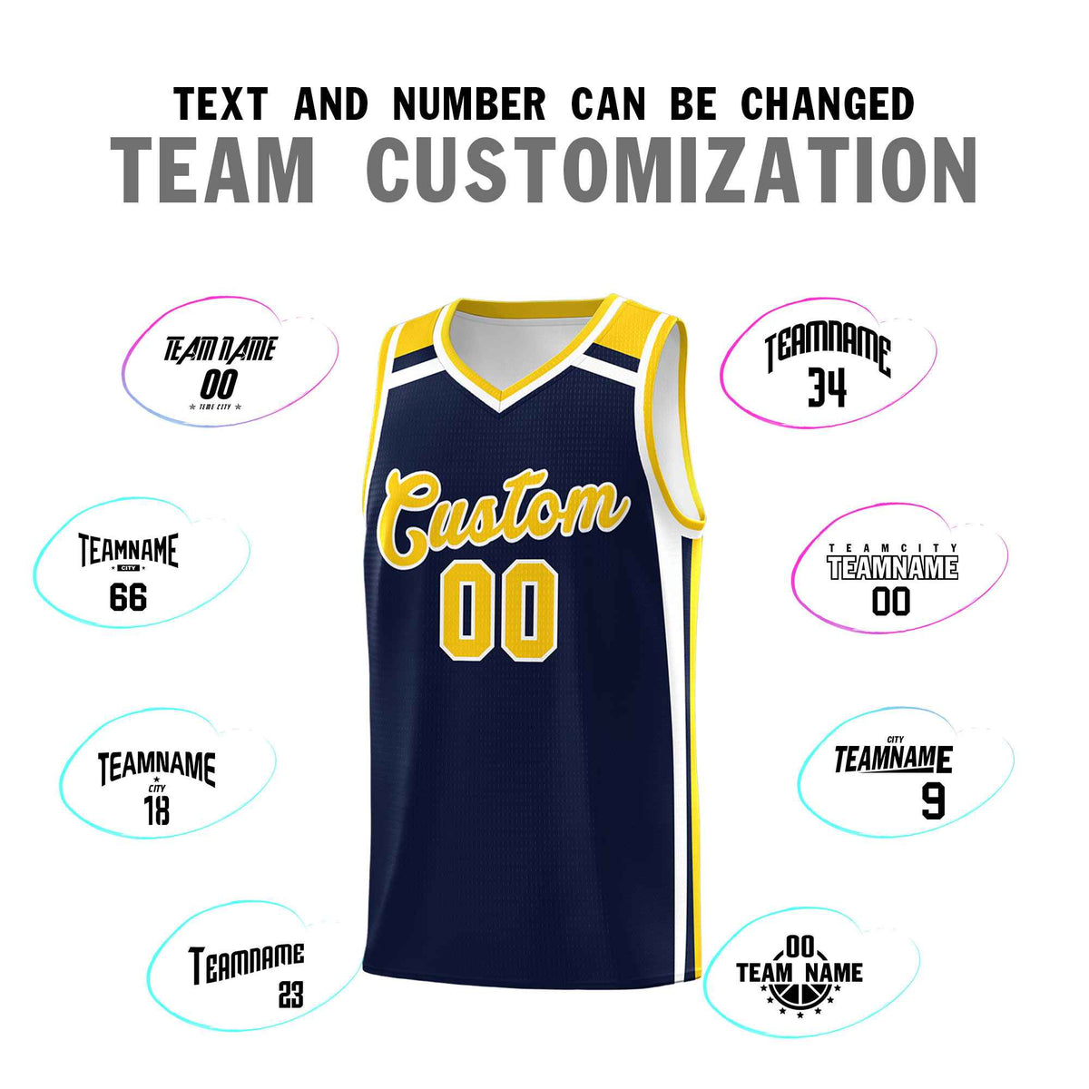 Custom Navy Gold White Trendy Color Charge Series Sports Uniform Basketball Jersey