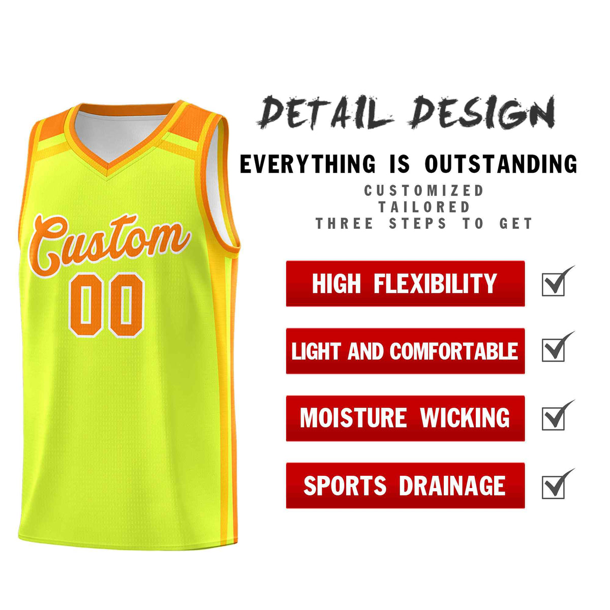 Custom Fluorescent Green Yellow Orange Trendy Color Charge Series Sports Uniform Basketball Jersey