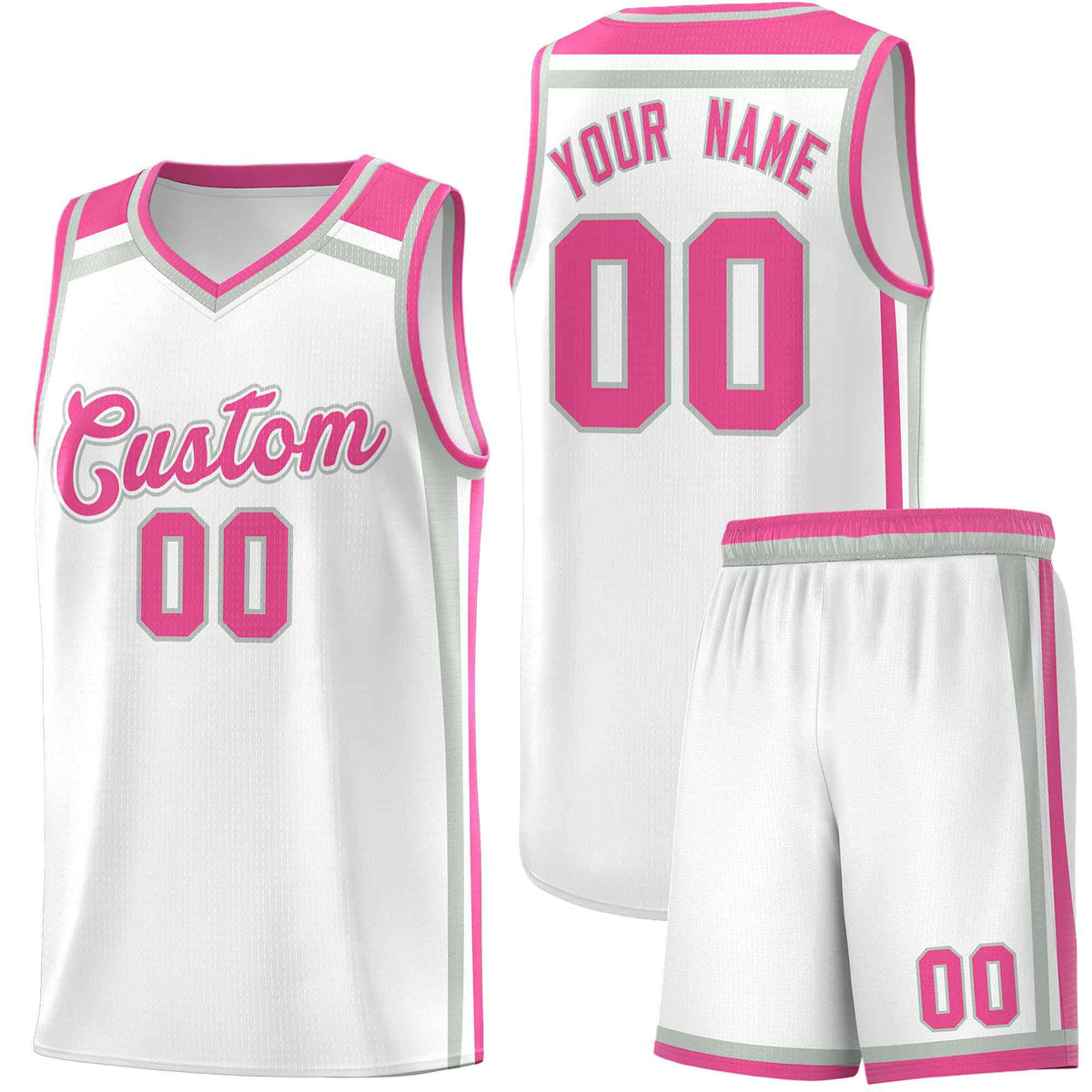 Custom White Gray Pink Trendy Color Charge Series Sports Uniform Basketball Jersey