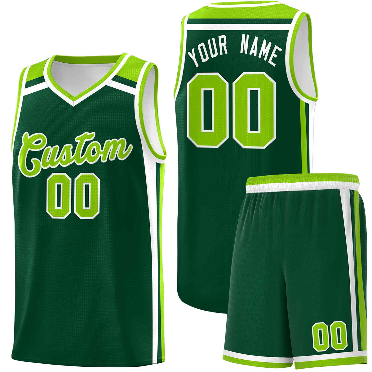 Custom Dark Green White Neon Green Trendy Color Charge Series Sports Uniform Basketball Jersey