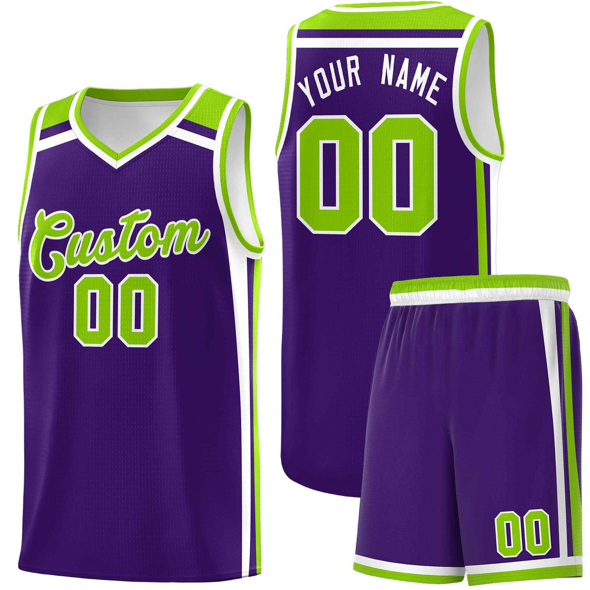 Custom Purple Neon Green White Trendy Color Charge Series Sports Uniform Basketball Jersey