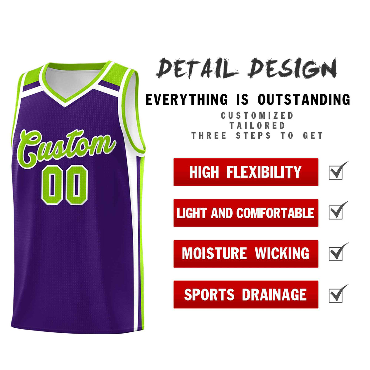 Custom Purple Neon Green White Trendy Color Charge Series Sports Uniform Basketball Jersey