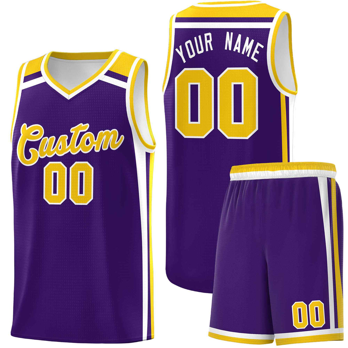 Custom Purple Gold White Trendy Color Charge Series Sports Uniform Basketball Jersey