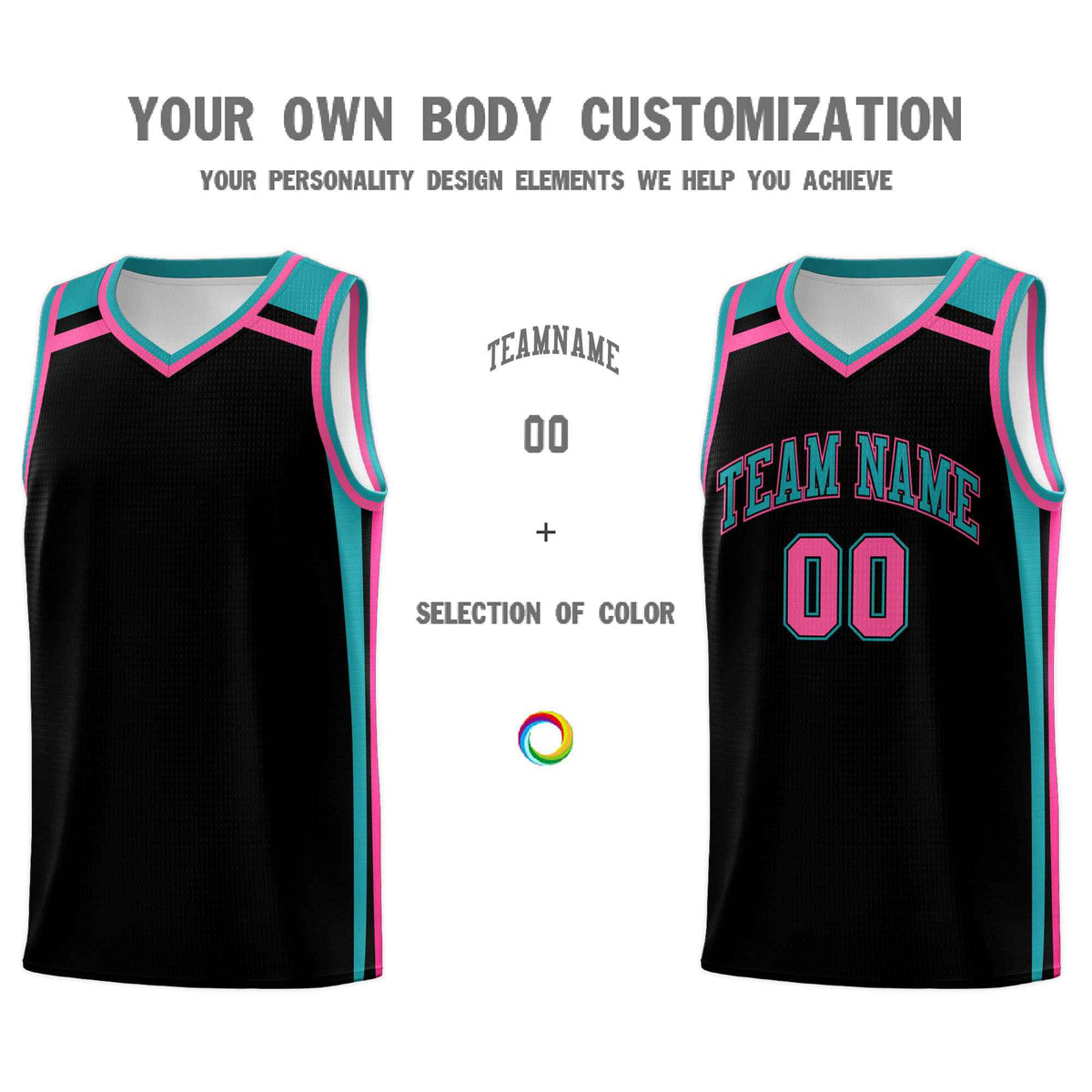 Custom Black Aqua Pink Trendy Color Charge Series Sports Uniform Basketball Jersey