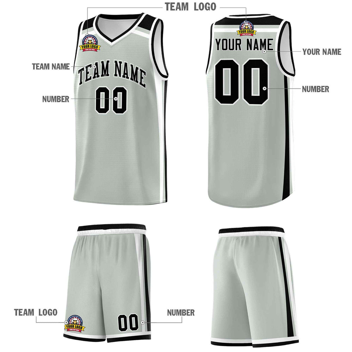 Custom Gray Black White Trendy Color Charge Series Sports Uniform Basketball Jersey