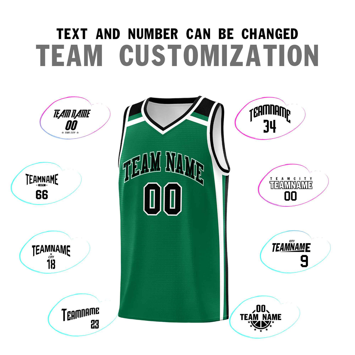 Custom Kelly Green Black White Trendy Color Charge Series Sports Uniform Basketball Jersey