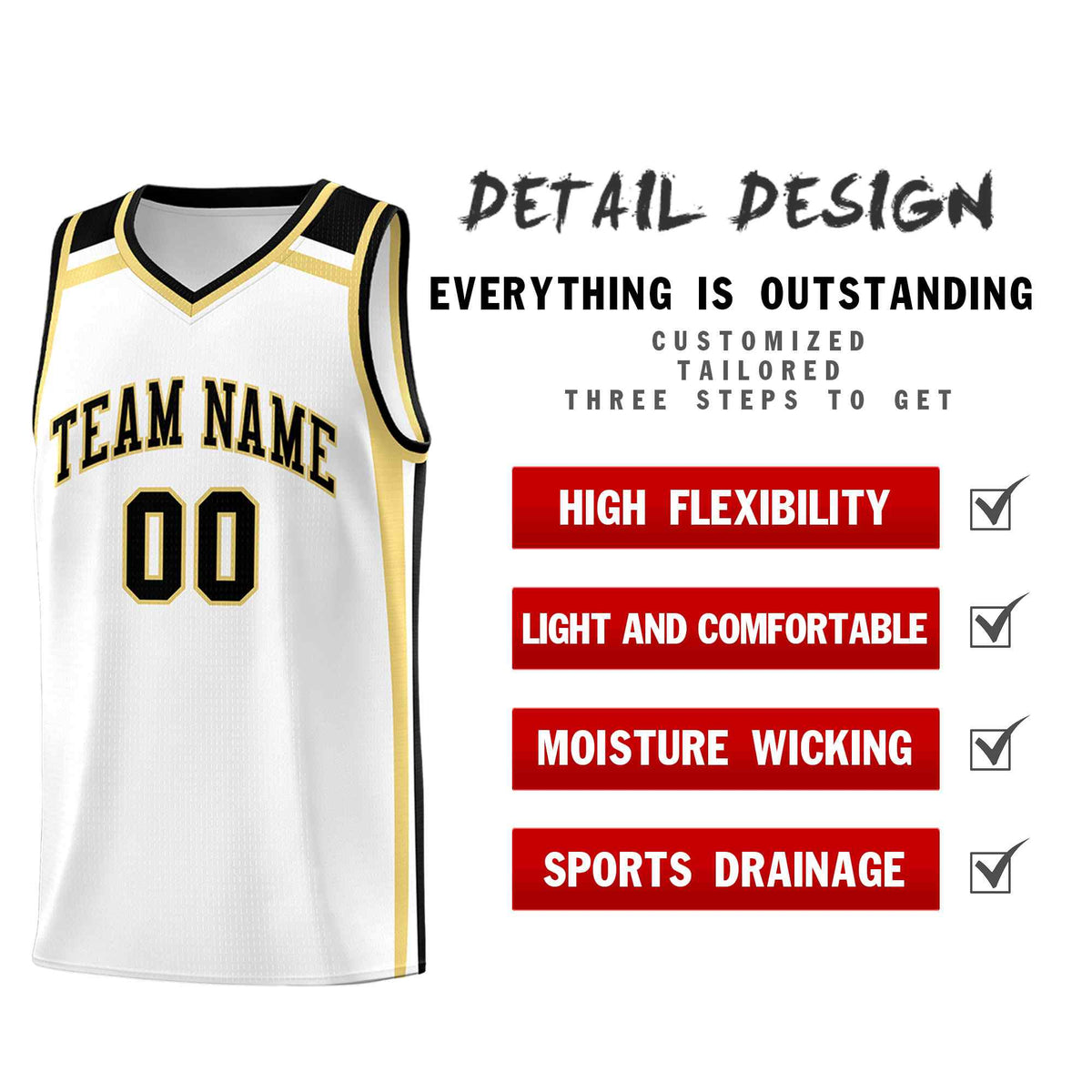 Custom White Khaki Black Trendy Color Charge Series Sports Uniform Basketball Jersey