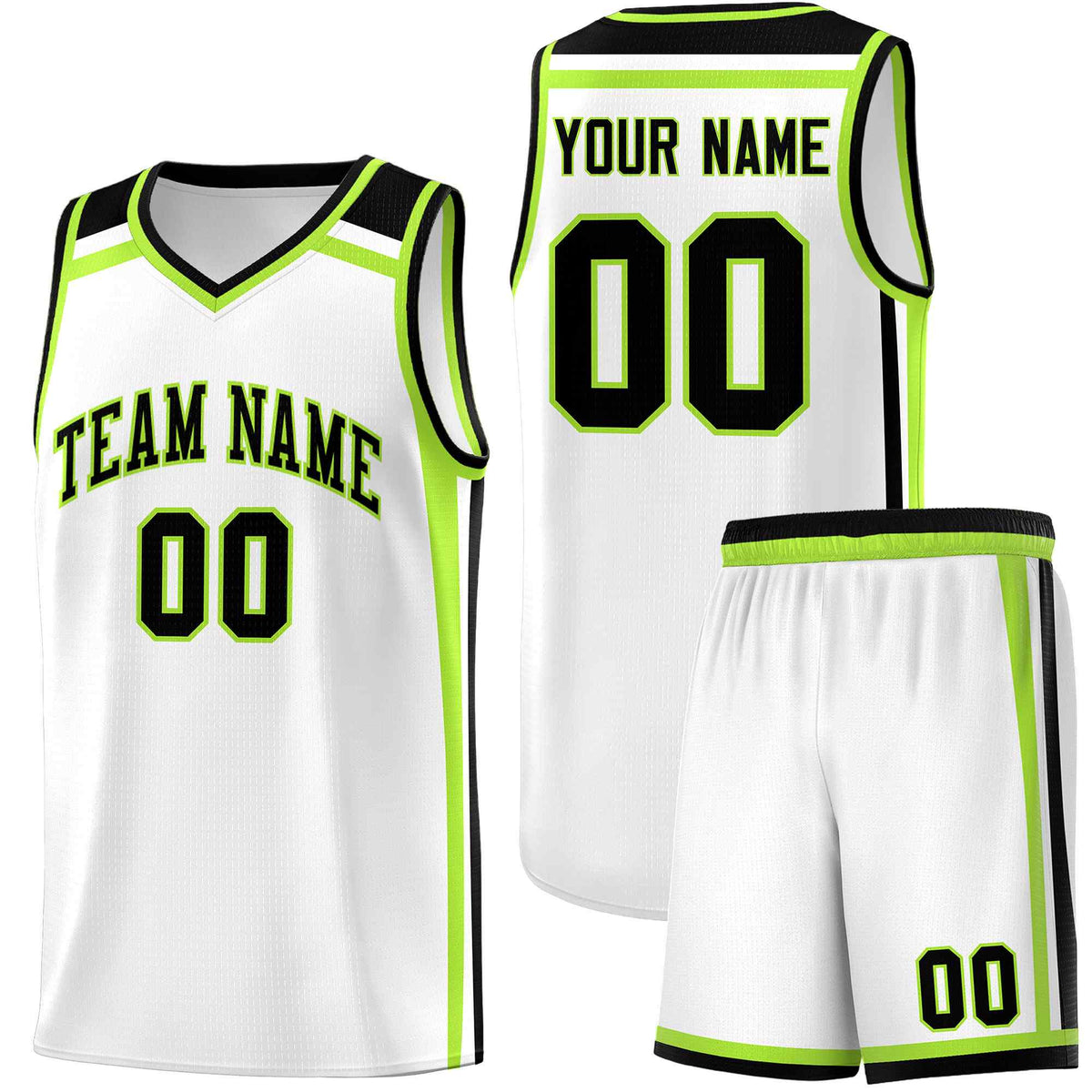 Custom White Black Neon Green Trendy Color Charge Series Sports Uniform Basketball Jersey