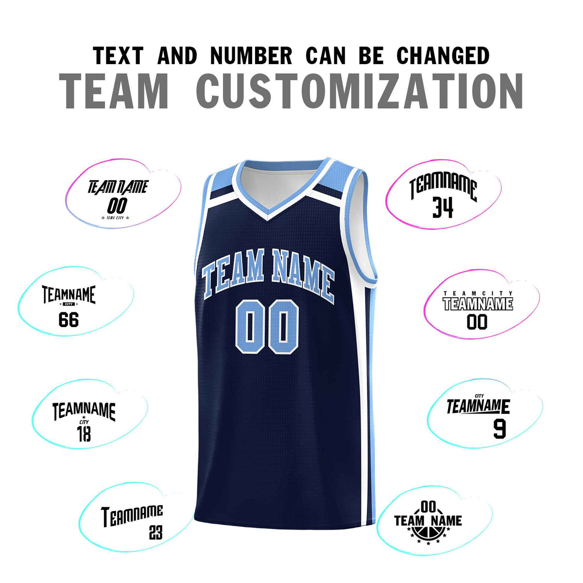 Custom Navy Light Blue White Trendy Color Charge Series Sports Uniform Basketball Jersey