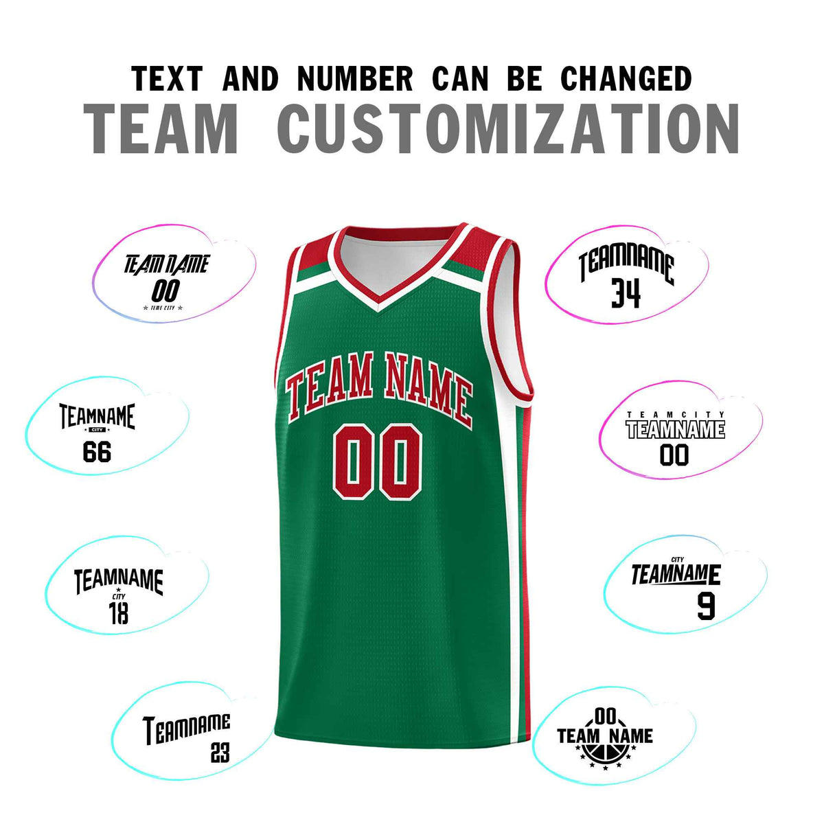 Custom Kelly Green Red White Trendy Color Charge Series Sports Uniform Basketball Jersey