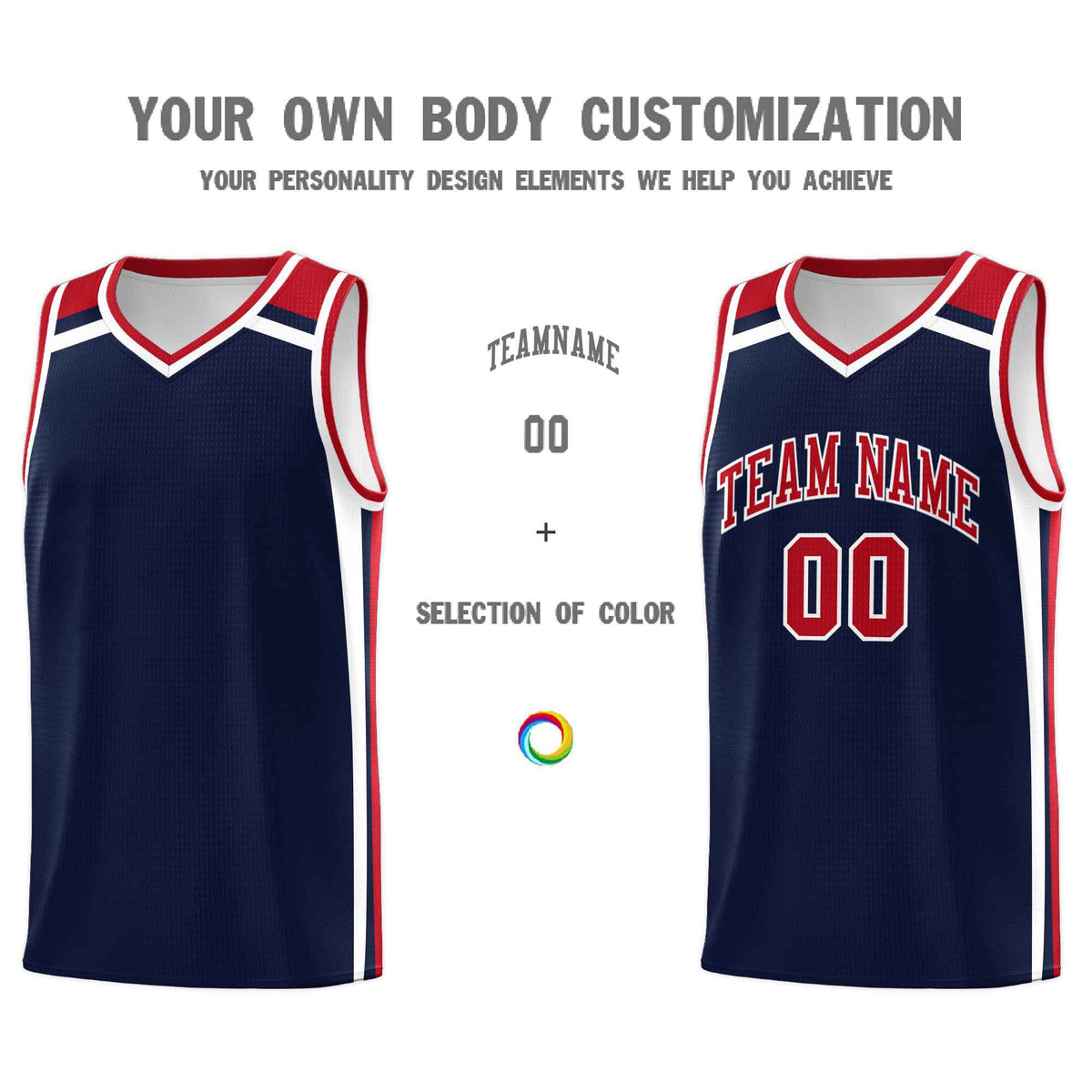 Custom Navy Red White Trendy Color Charge Series Sports Uniform Basketball Jersey