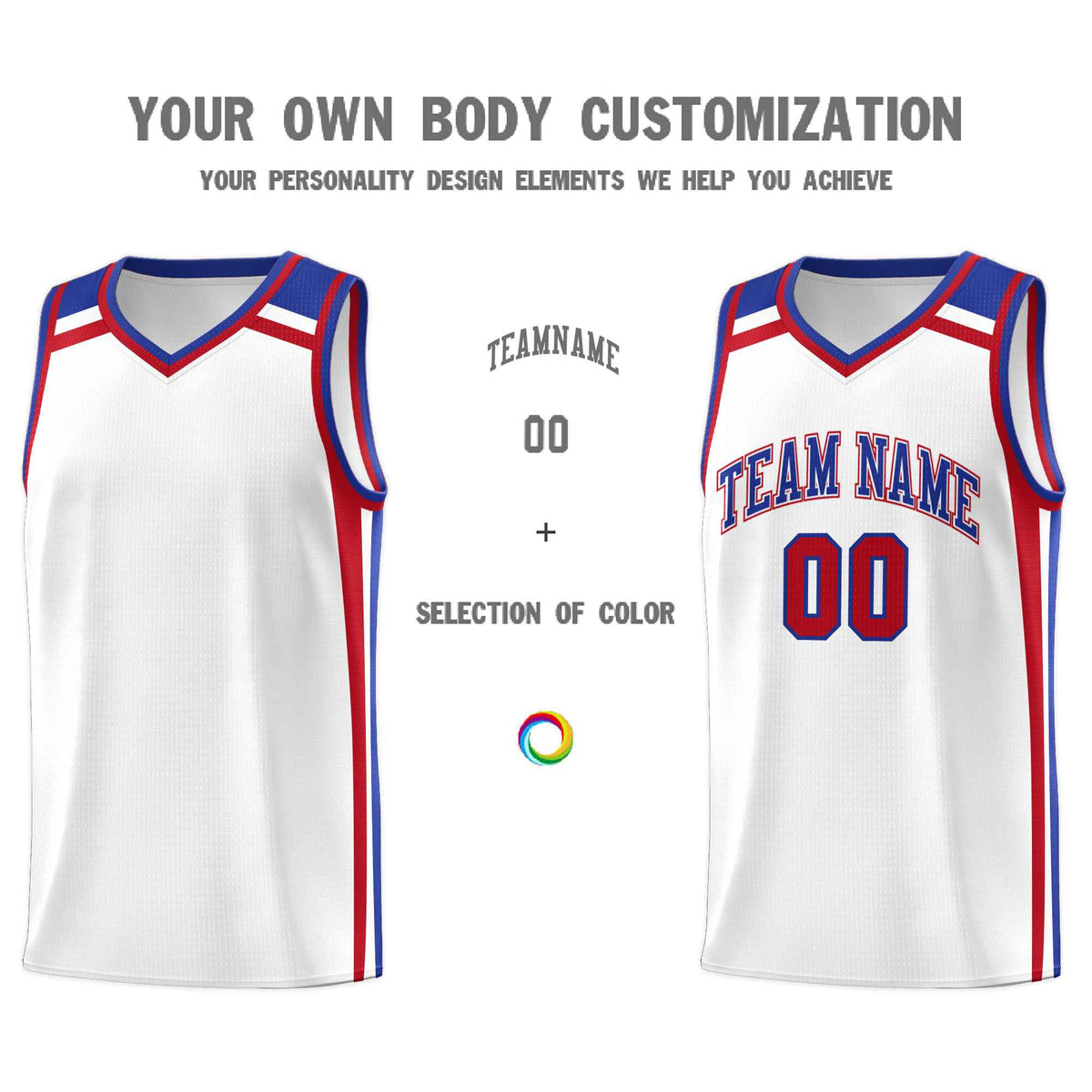 Custom White Royal Blue Red Trendy Color Charge Series Sports Uniform Basketball Jersey