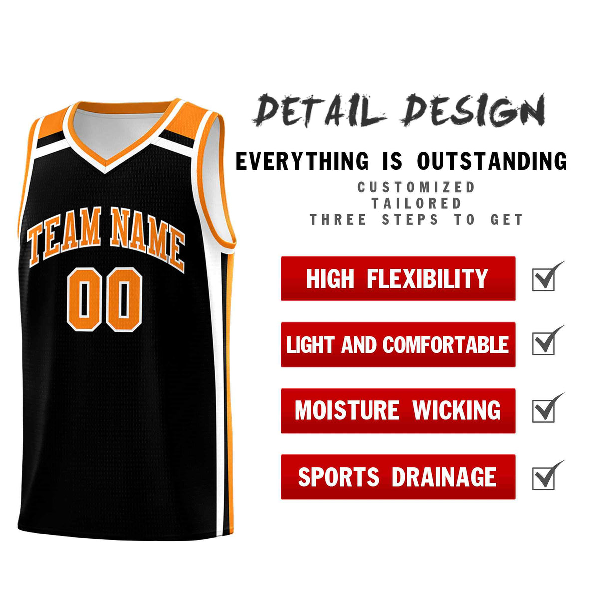 Custom Black Orange White Trendy Color Charge Series Sports Uniform Basketball Jersey