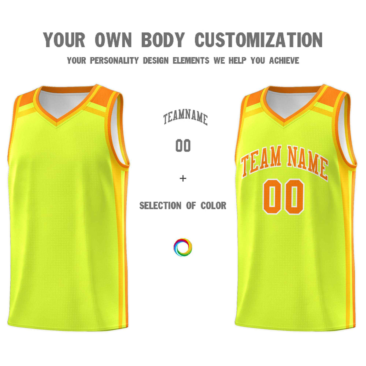 Custom Fluorescent Green Yellow Orange Trendy Color Charge Series Sports Uniform Basketball Jersey