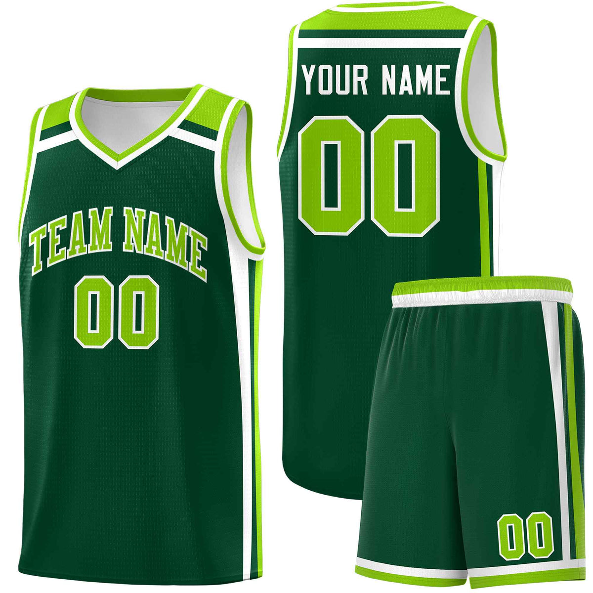 Custom Dark Green White Neon Green Trendy Color Charge Series Sports Uniform Basketball Jersey