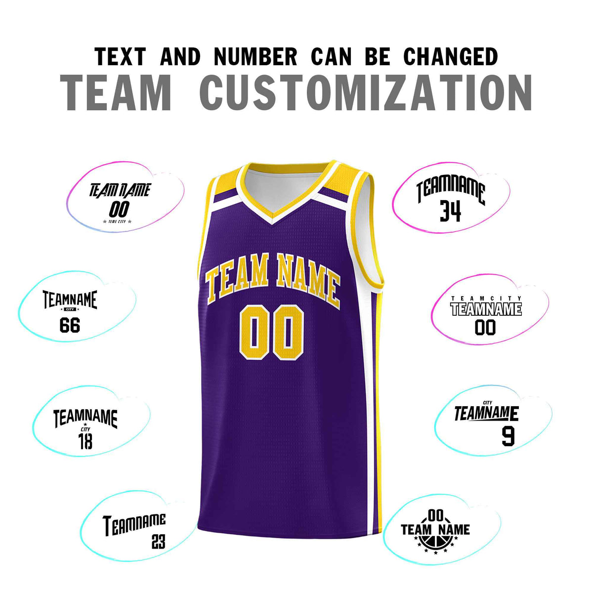 Custom Purple Gold White Trendy Color Charge Series Sports Uniform Basketball Jersey