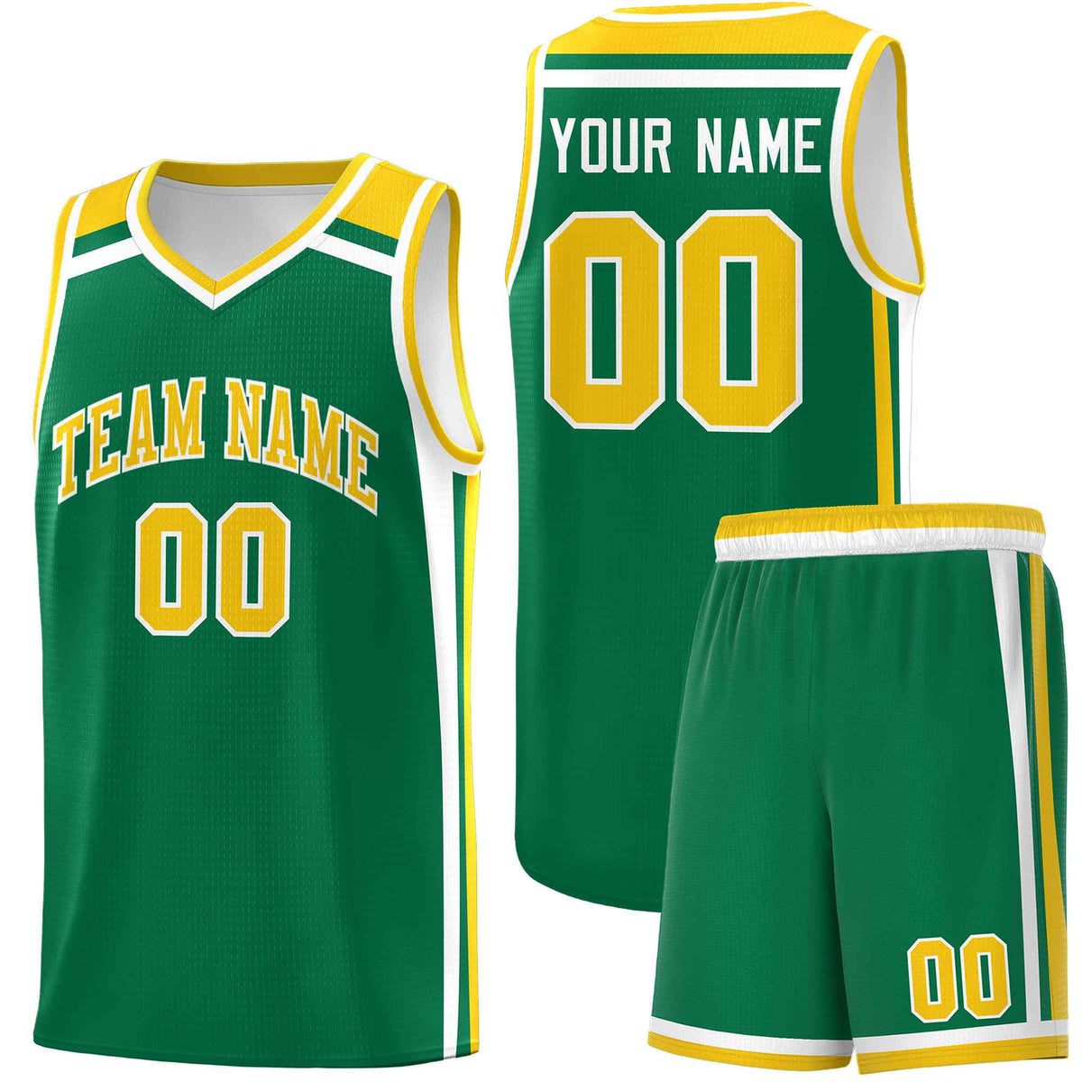 Custom Kelly Green Gold White Trendy Color Charge Series Sports Uniform Basketball Jersey
