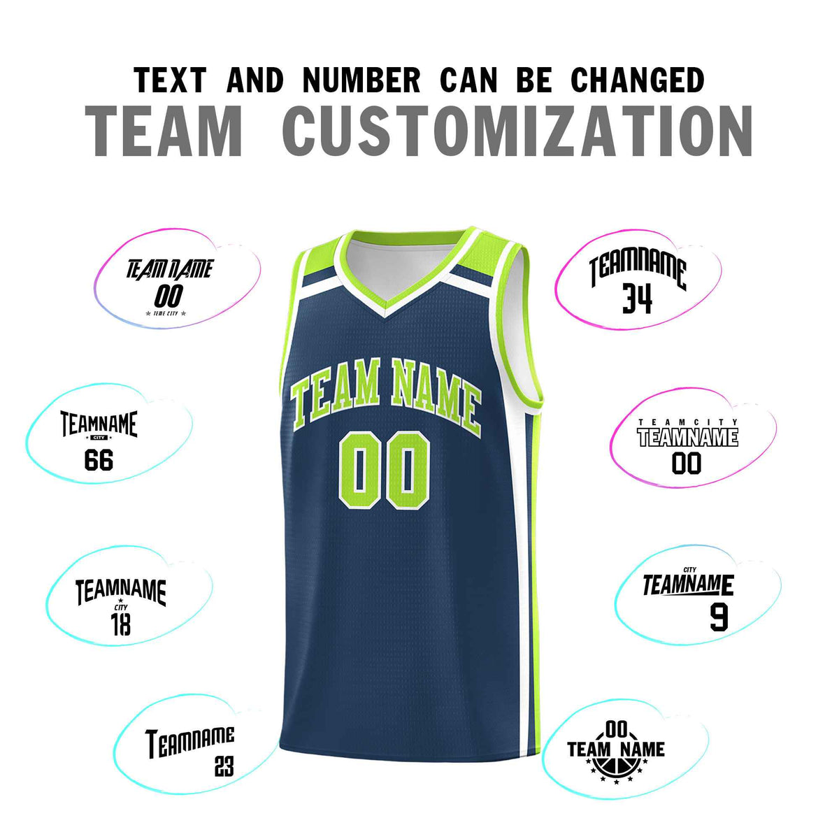 Custom Midnight Blue Neon Green White Trendy Color Charge Series Sports Uniform Basketball Jersey