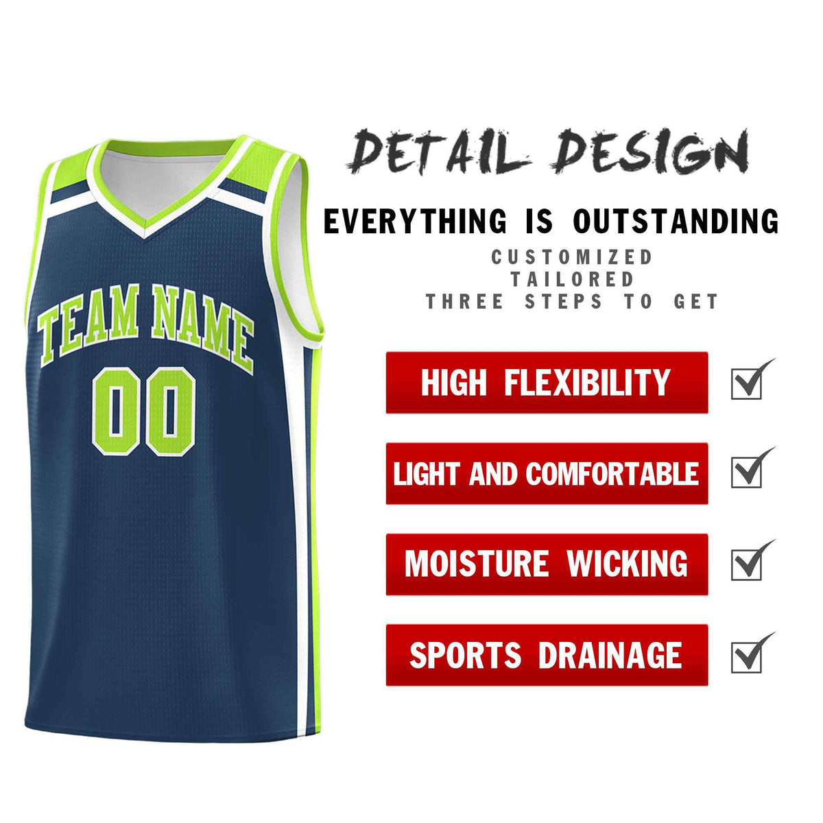 Custom Midnight Blue Neon Green White Trendy Color Charge Series Sports Uniform Basketball Jersey