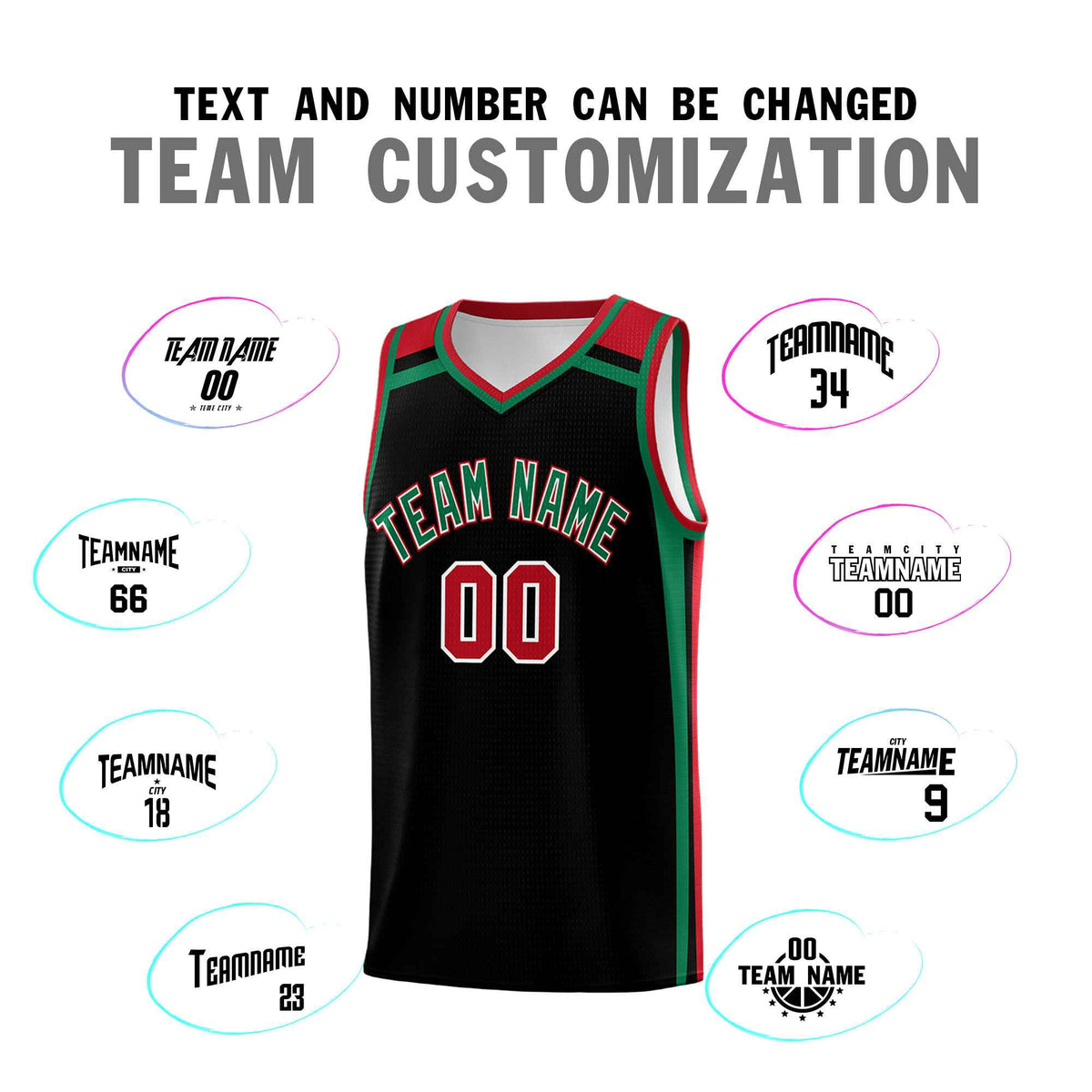 Custom Black Kelly Green Red Trendy Color Charge Series Sports Uniform Basketball Jersey