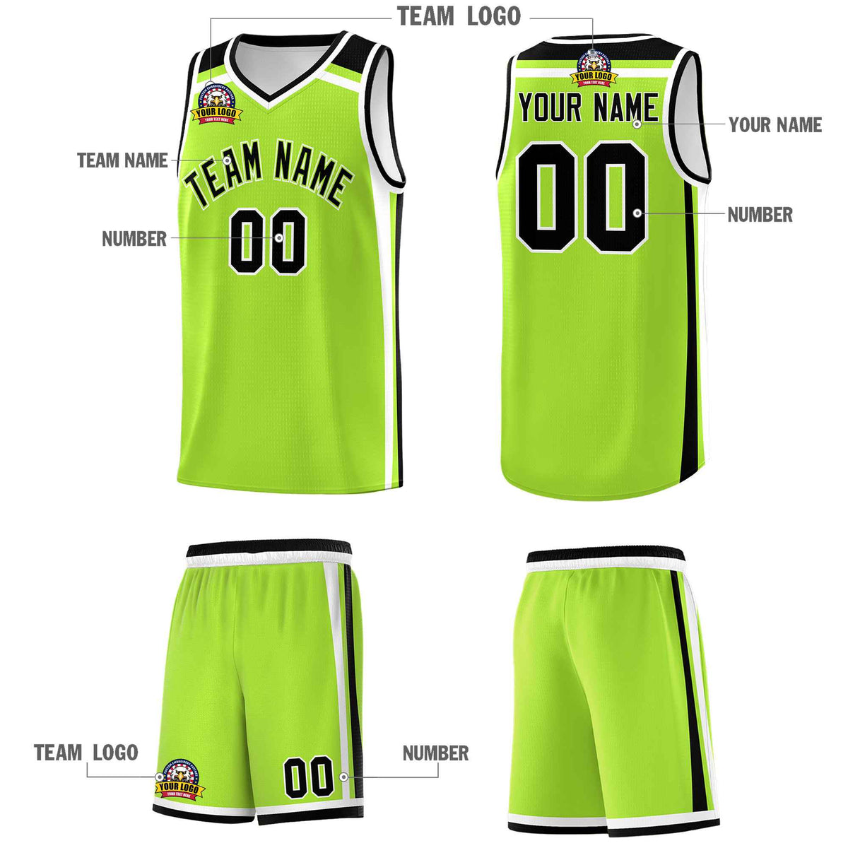 Custom Neon Green White Black Trendy Color Charge Series Sports Uniform Basketball Jersey