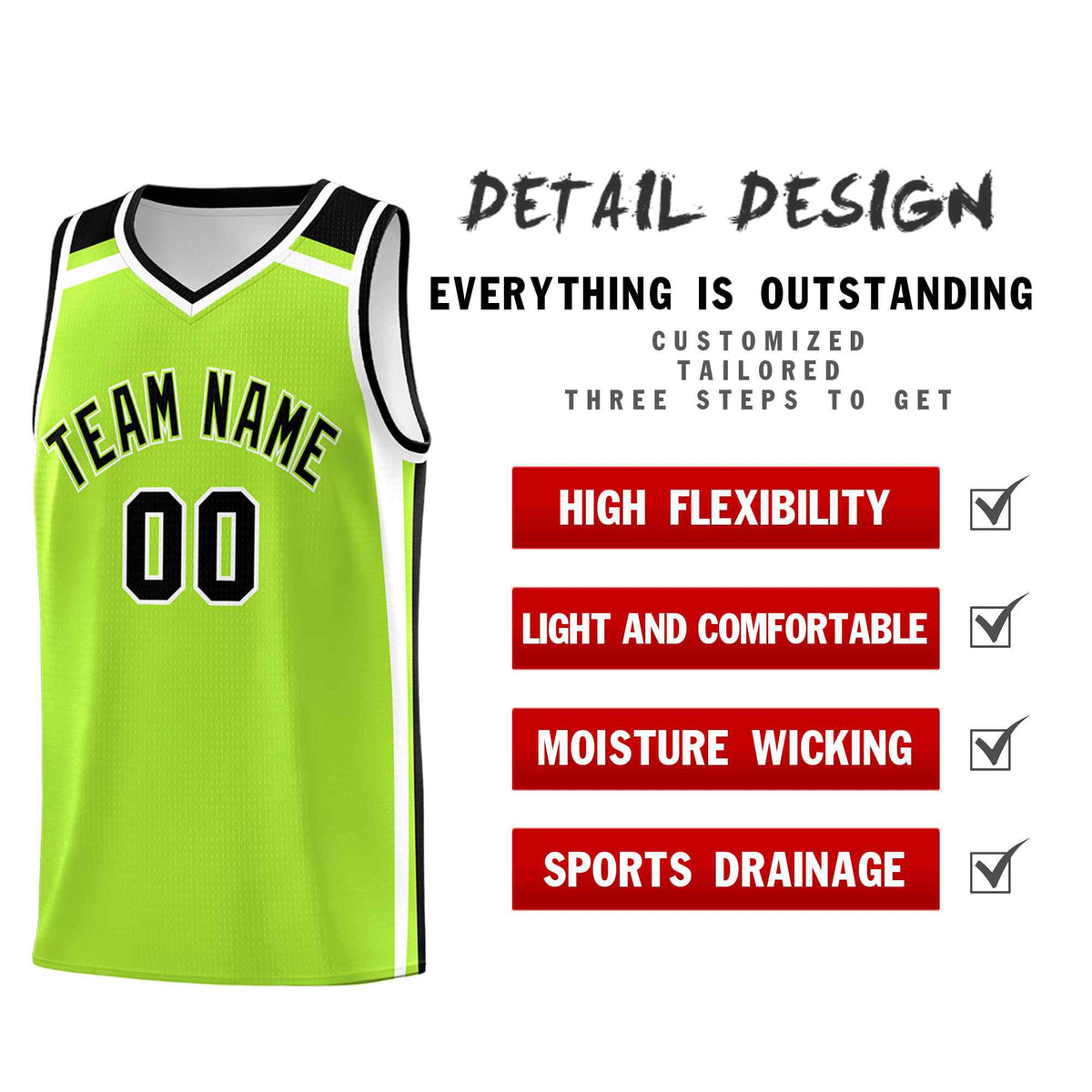 Custom Neon Green White Black Trendy Color Charge Series Sports Uniform Basketball Jersey