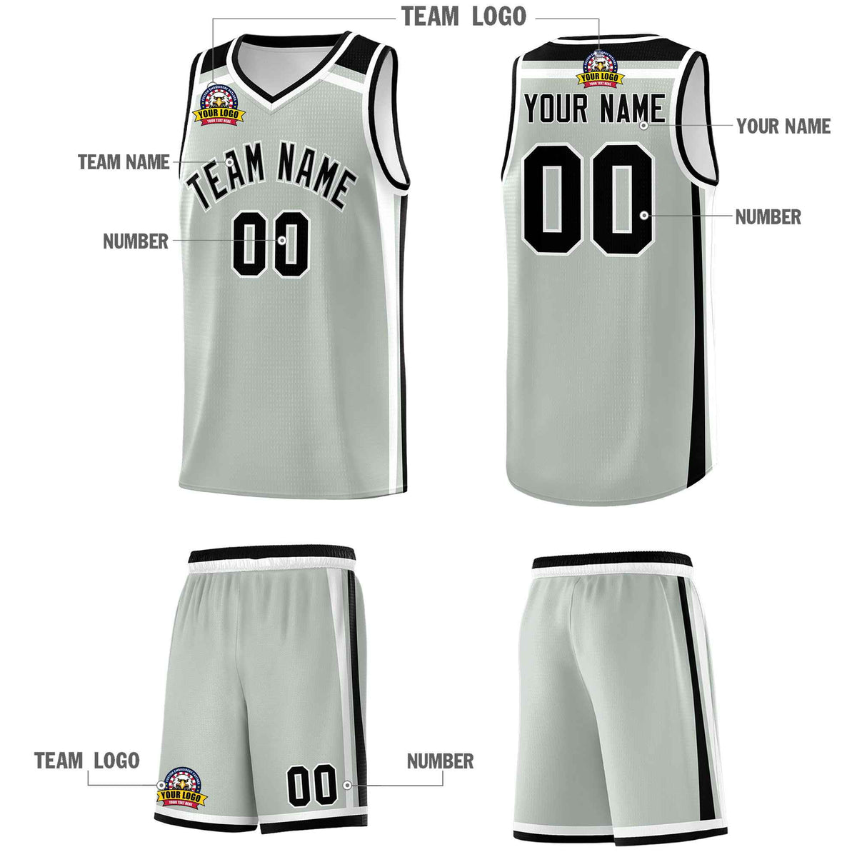 Custom Gray Black White Trendy Color Charge Series Sports Uniform Basketball Jersey