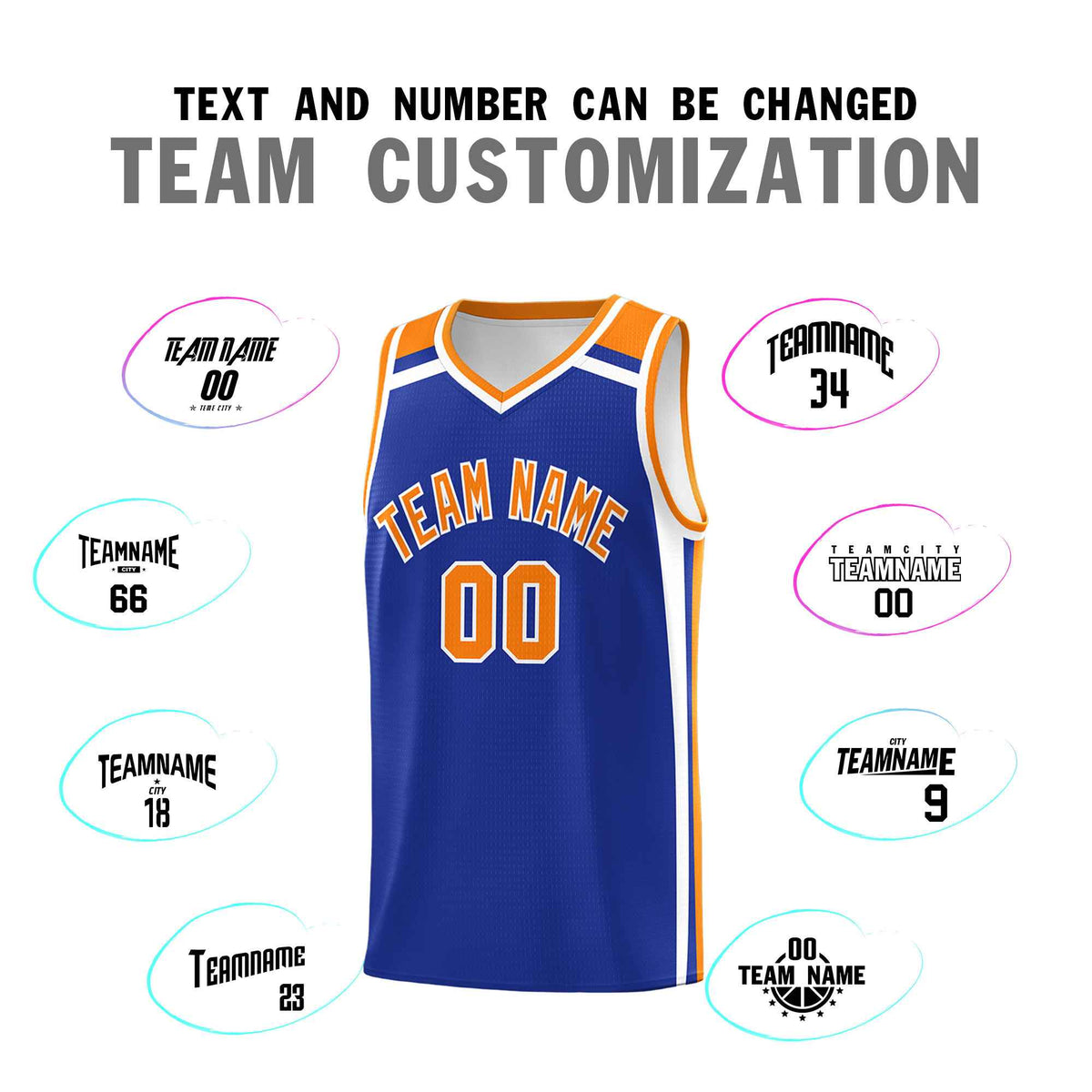 Custom Royal Blue White Orange Trendy Color Charge Series Sports Uniform Basketball Jersey