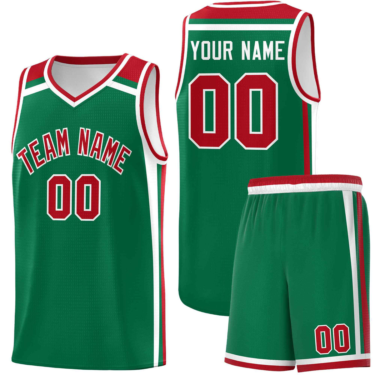 Custom Kelly Green Red White Trendy Color Charge Series Sports Uniform Basketball Jersey