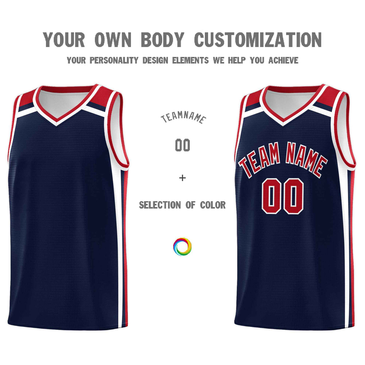 Custom Navy Red White Trendy Color Charge Series Sports Uniform Basketball Jersey