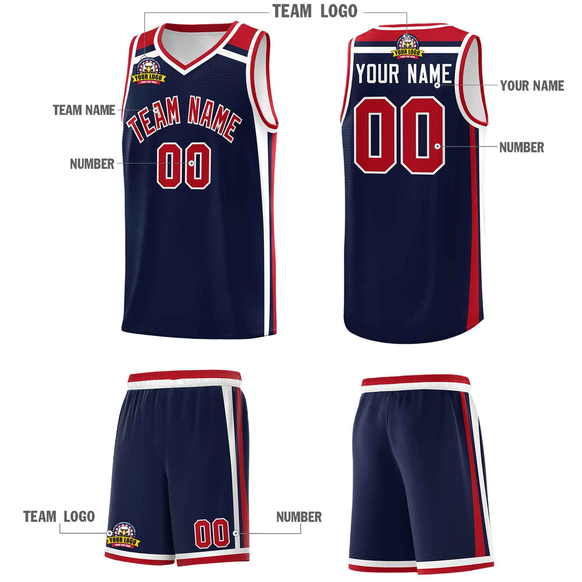 Custom Navy Red White Trendy Color Charge Series Sports Uniform Basketball Jersey