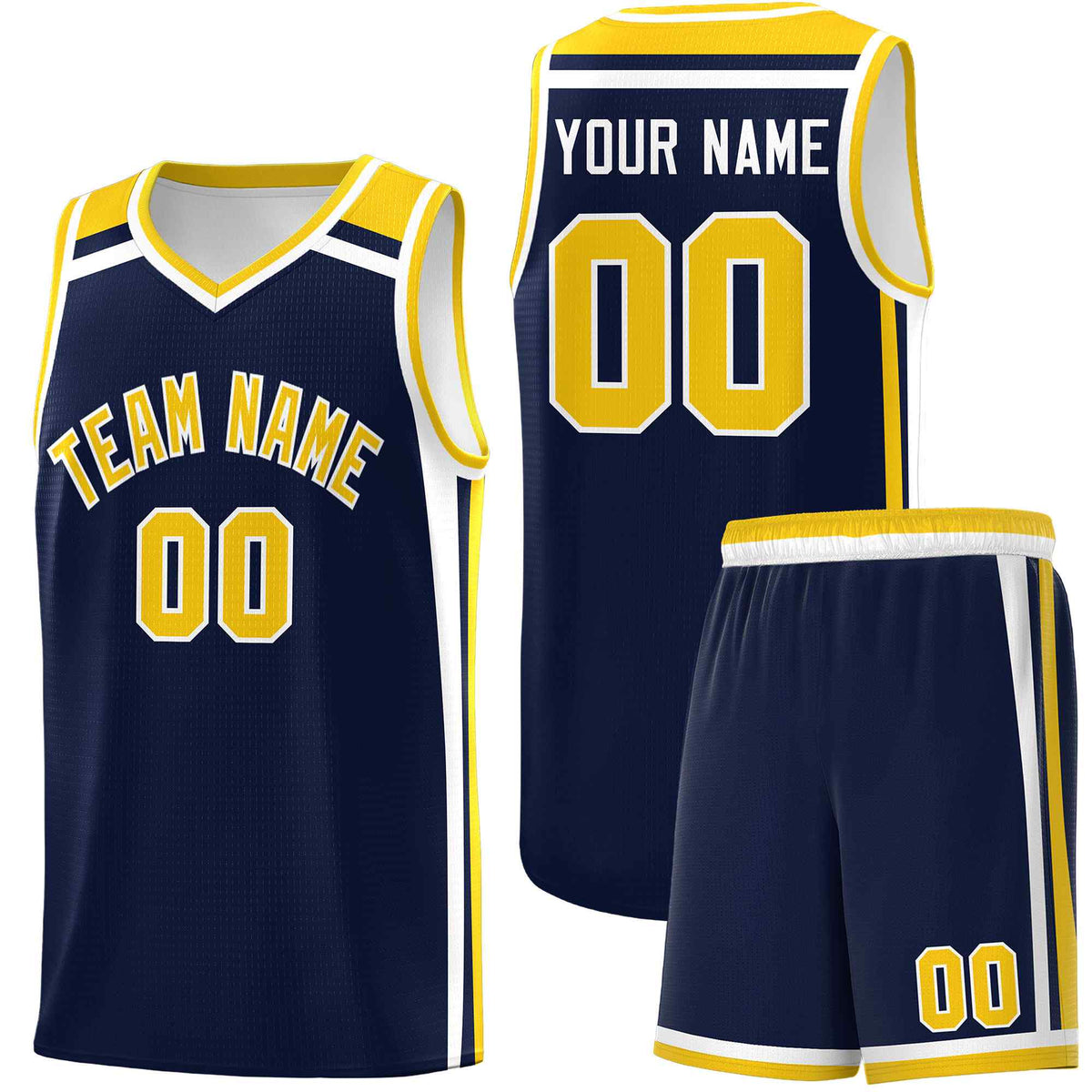 Custom Navy Gold White Trendy Color Charge Series Sports Uniform Basketball Jersey