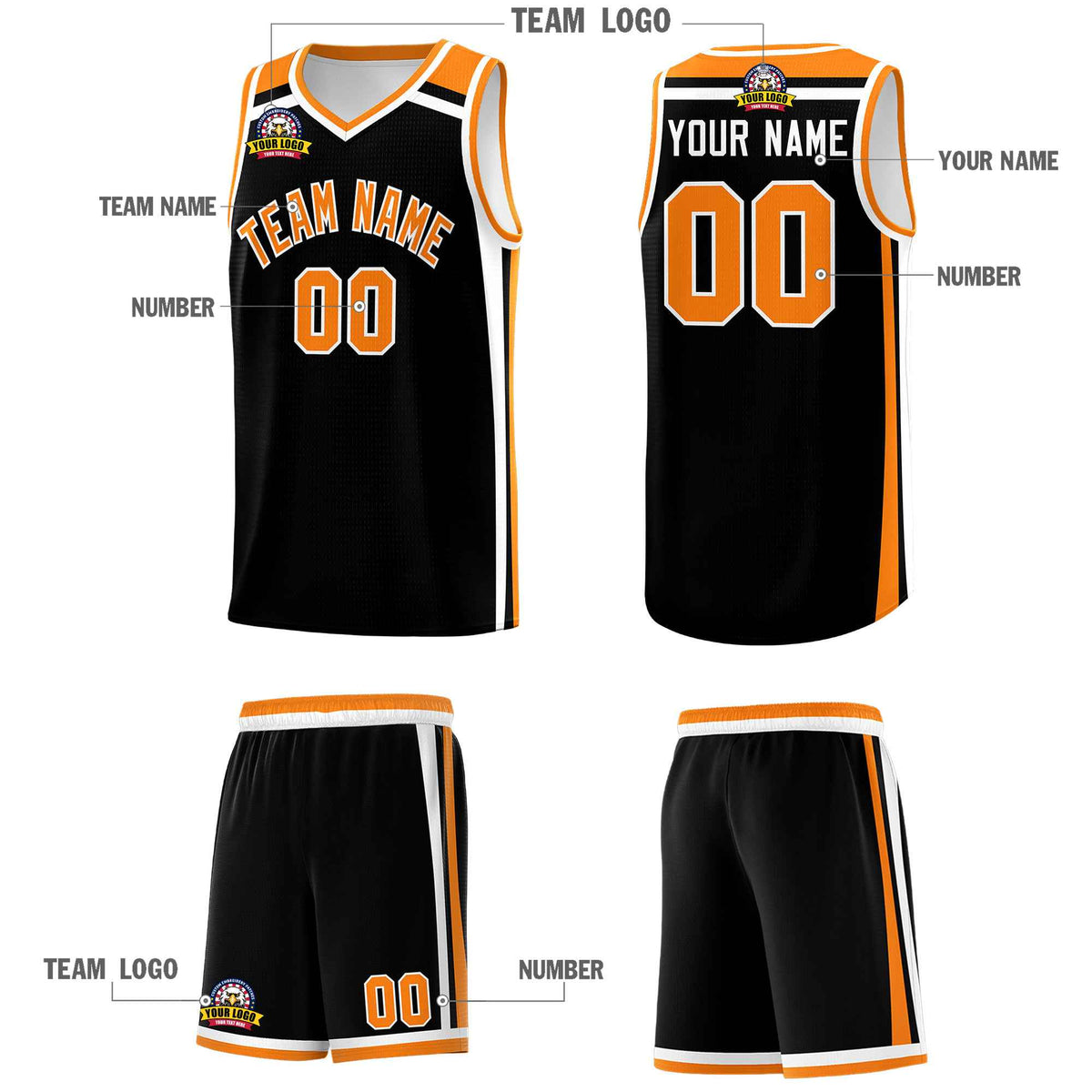 Custom Black Orange White Trendy Color Charge Series Sports Uniform Basketball Jersey