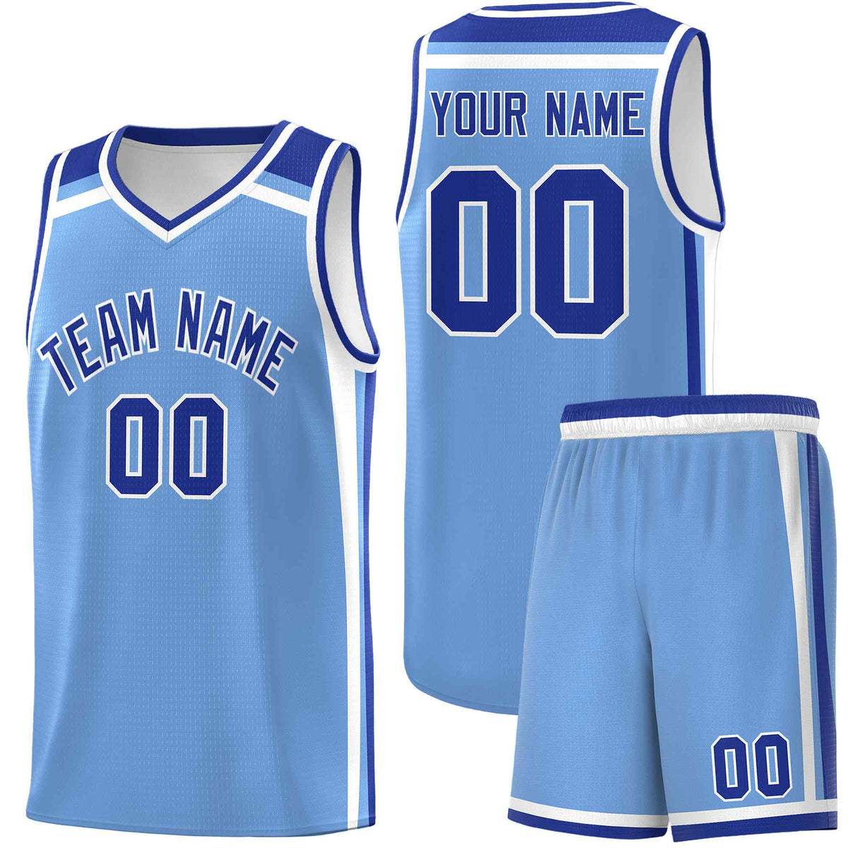 Custom Light Blue Royal Blue White Trendy Color Charge Series Sports Uniform Basketball Jersey