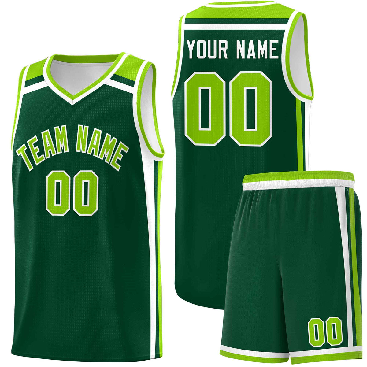 Custom Dark Green White Neon Green Trendy Color Charge Series Sports Uniform Basketball Jersey