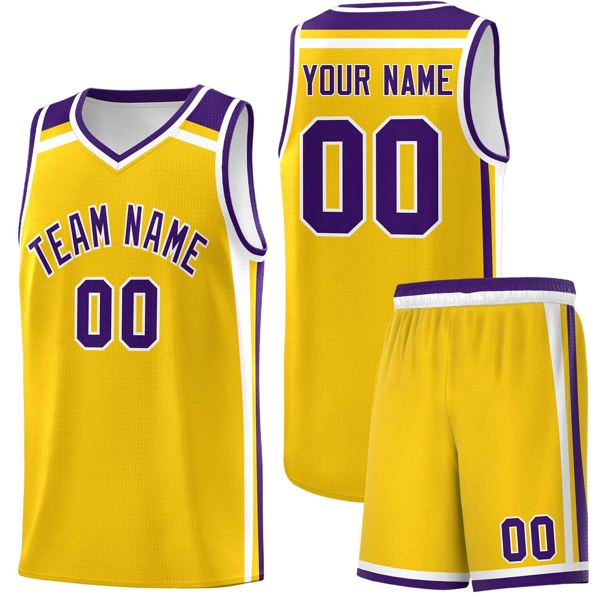 Custom Gold Purple White Trendy Color Charge Series Sports Uniform Basketball Jersey