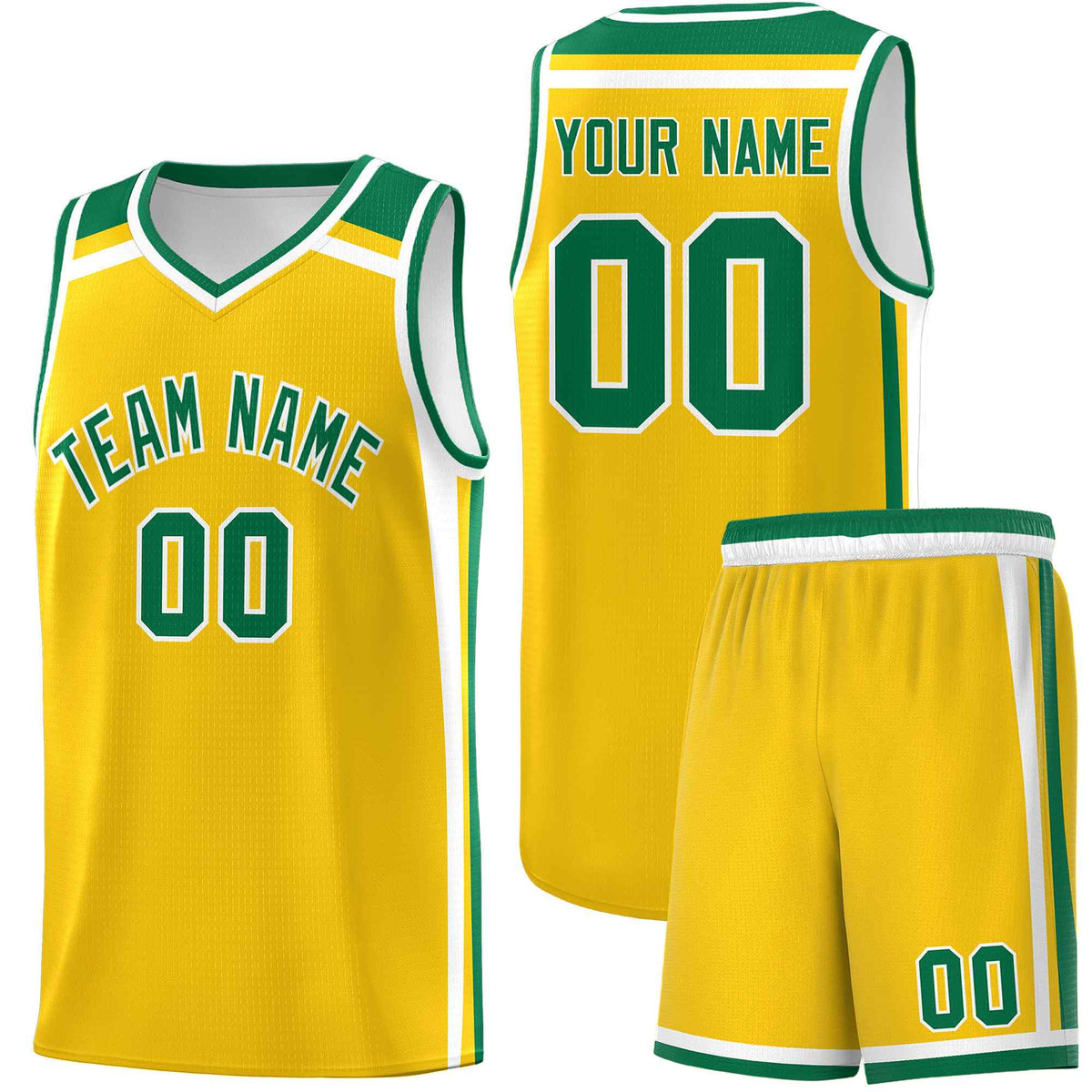 Custom Gold Kelly Green White Trendy Color Charge Series Sports Uniform Basketball Jersey