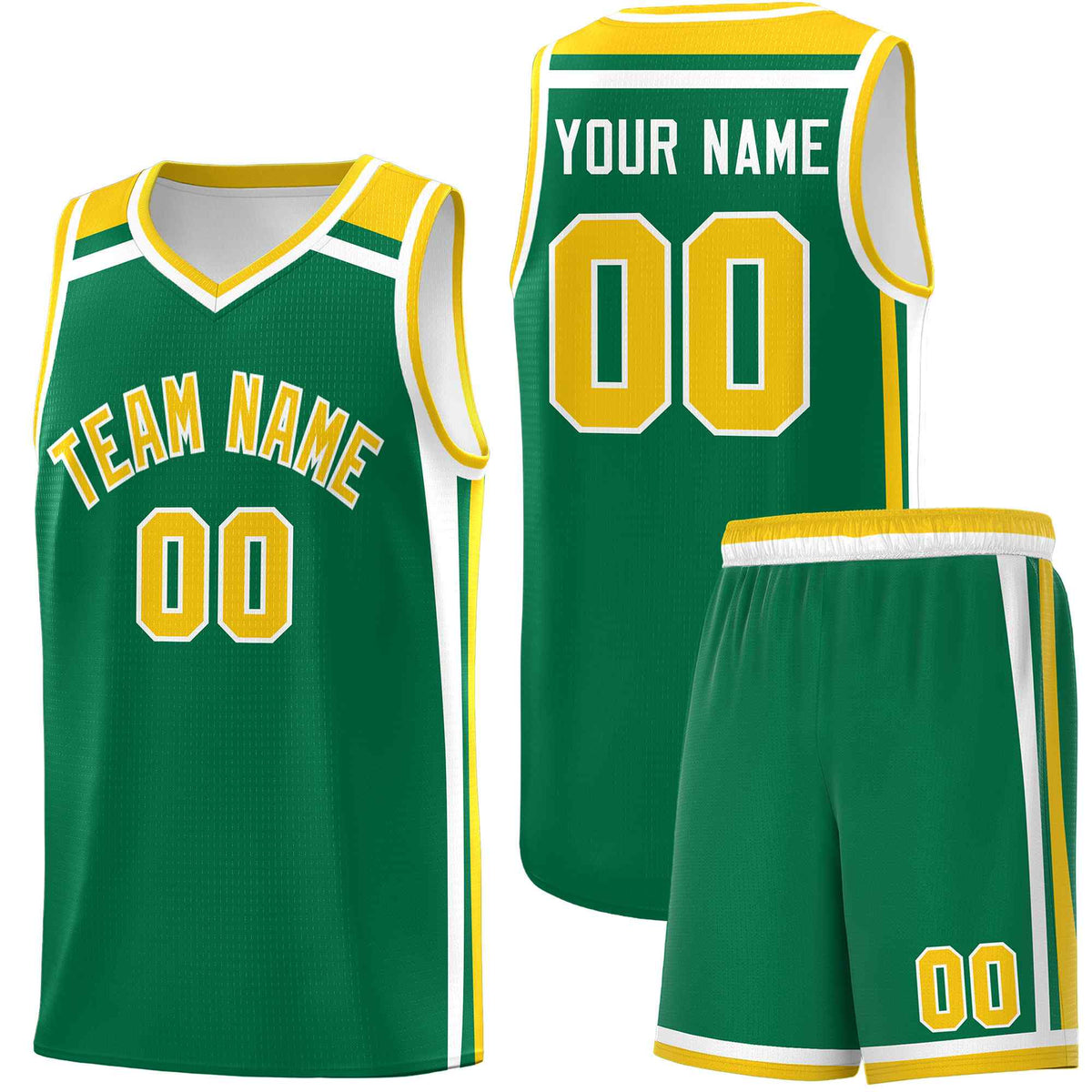 Custom Kelly Green Gold White Trendy Color Charge Series Sports Uniform Basketball Jersey
