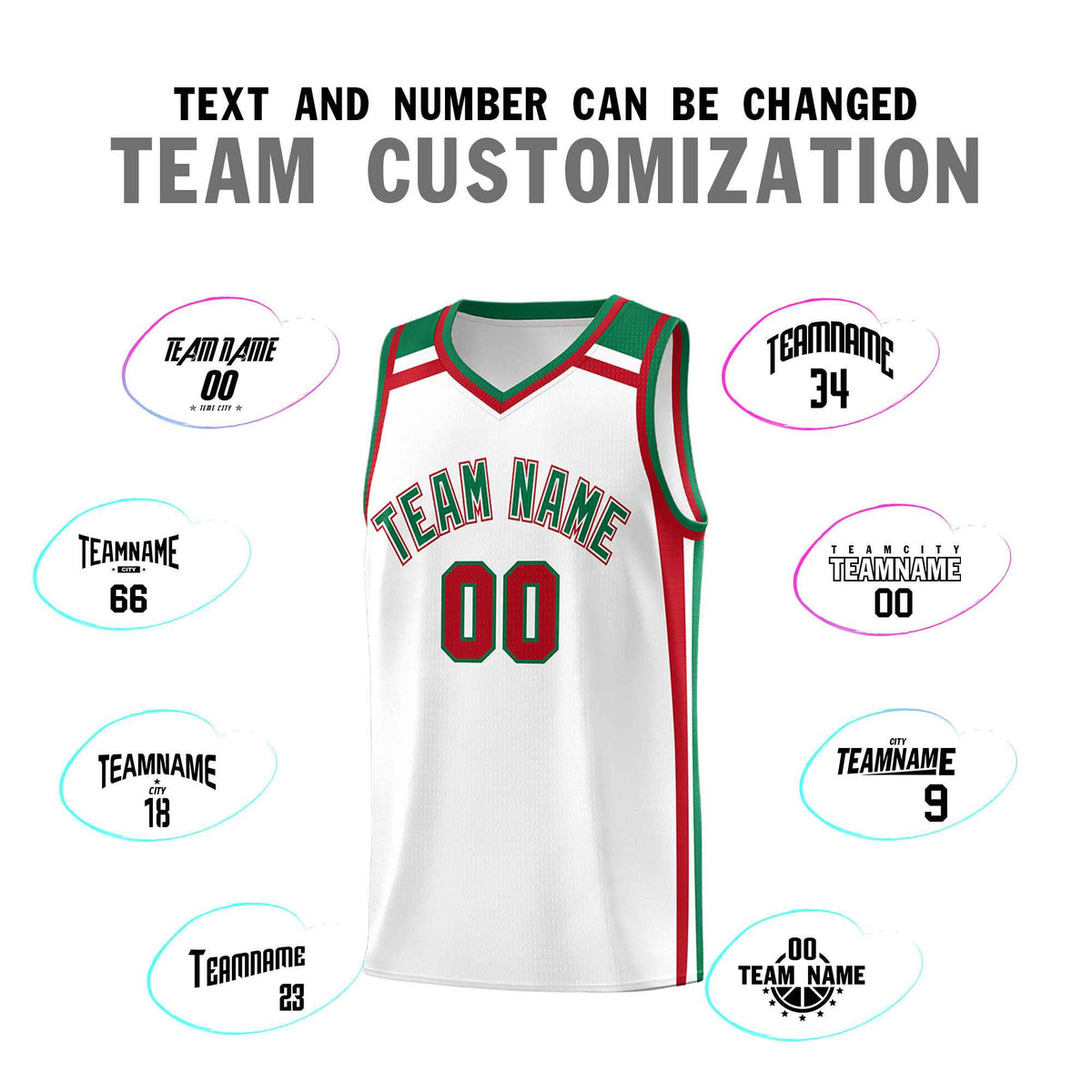 Custom White Kelly Green Red Trendy Color Charge Series Sports Uniform Basketball Jersey
