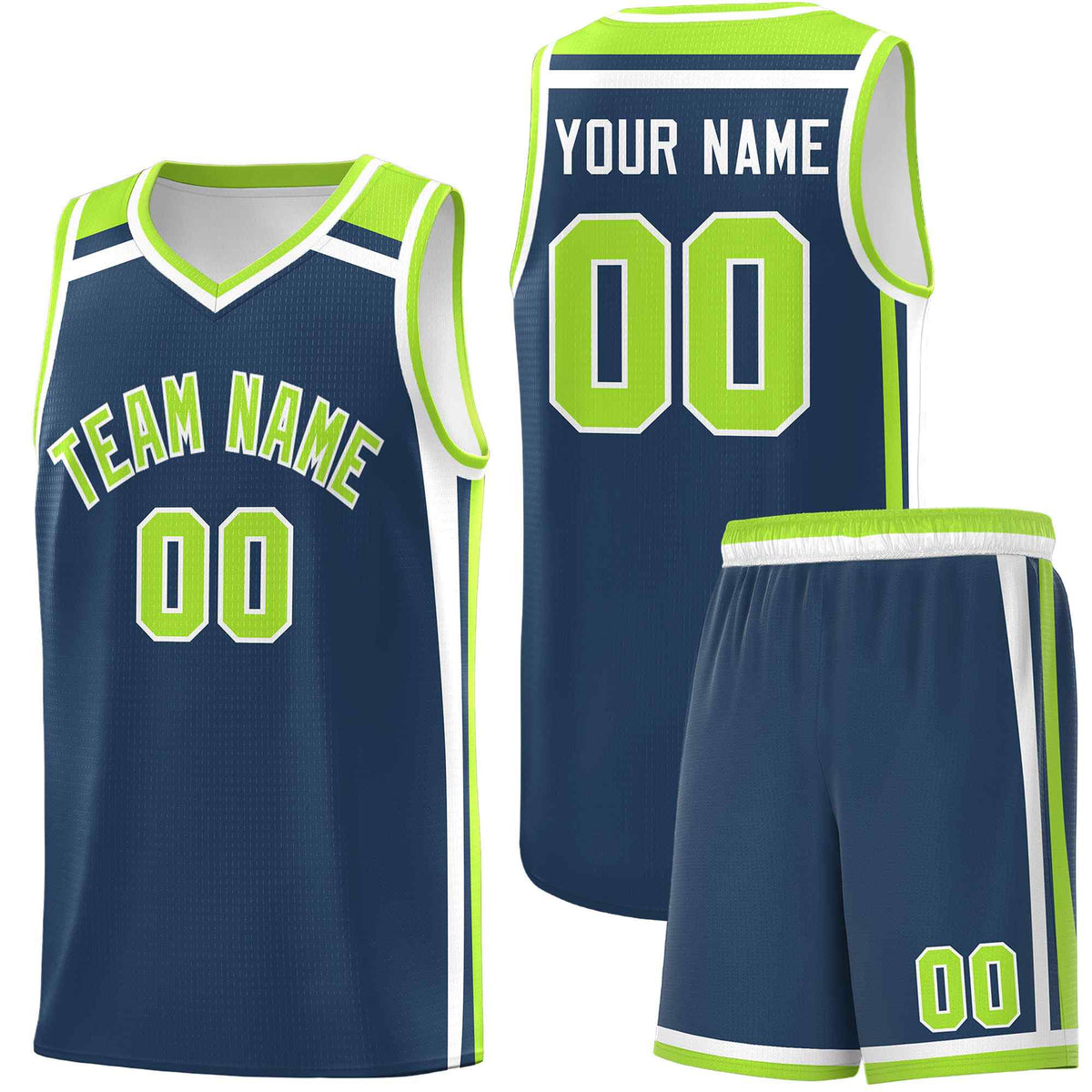 Custom Midnight Blue Neon Green White Trendy Color Charge Series Sports Uniform Basketball Jersey