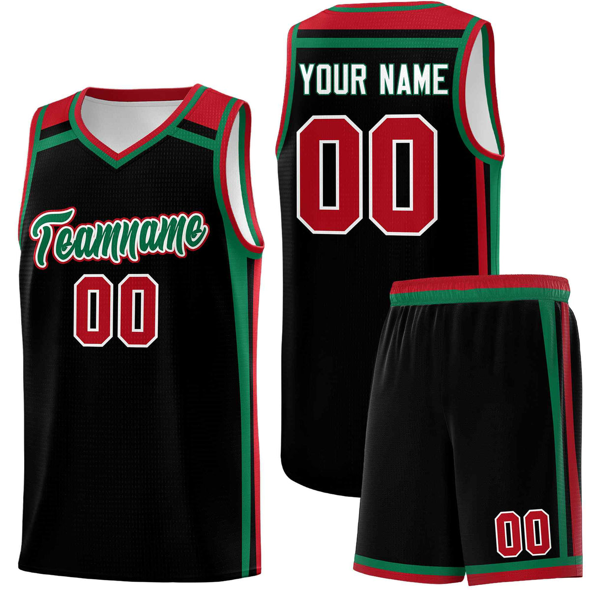 Custom Black Kelly Green Red Trendy Color Charge Series Sports Uniform Basketball Jersey