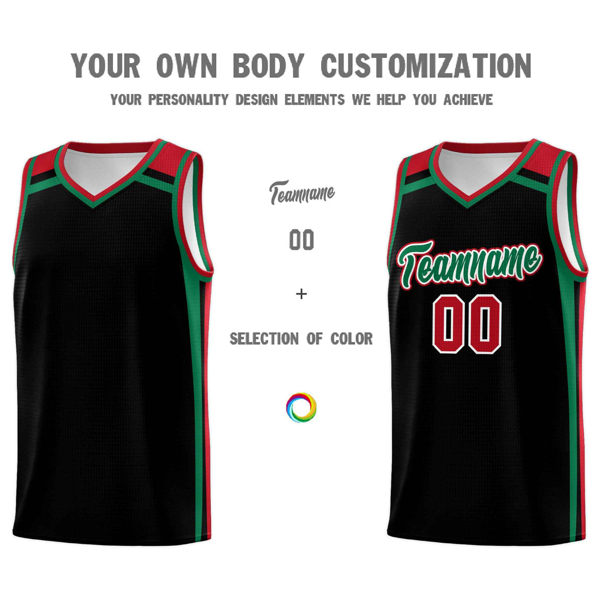 Custom Black Kelly Green Red Trendy Color Charge Series Sports Uniform Basketball Jersey