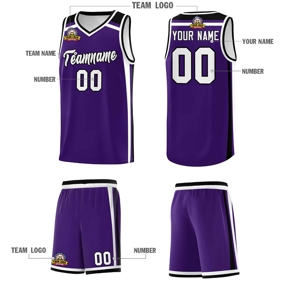 Custom Purple White Black Trendy Color Charge Series Sports Uniform Basketball Jersey
