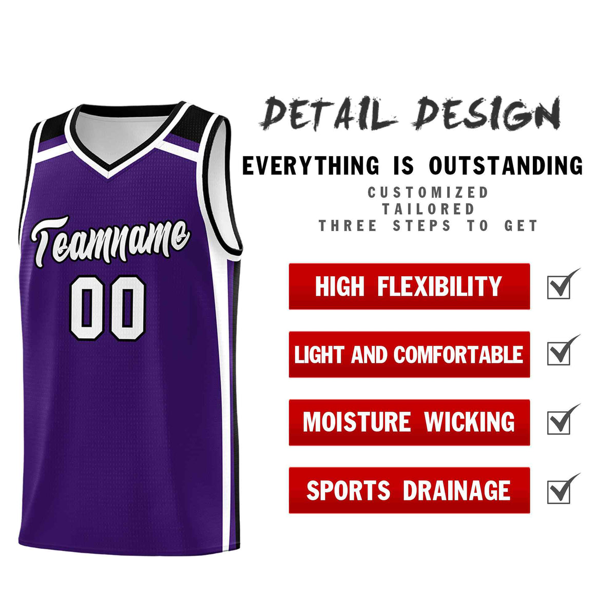Custom Purple White Black Trendy Color Charge Series Sports Uniform Basketball Jersey