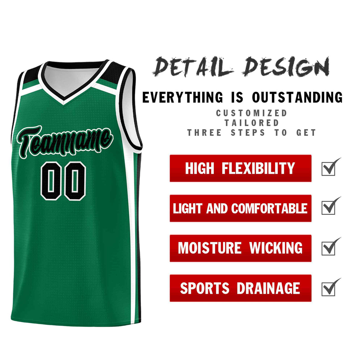 Custom Kelly Green Black White Trendy Color Charge Series Sports Uniform Basketball Jersey