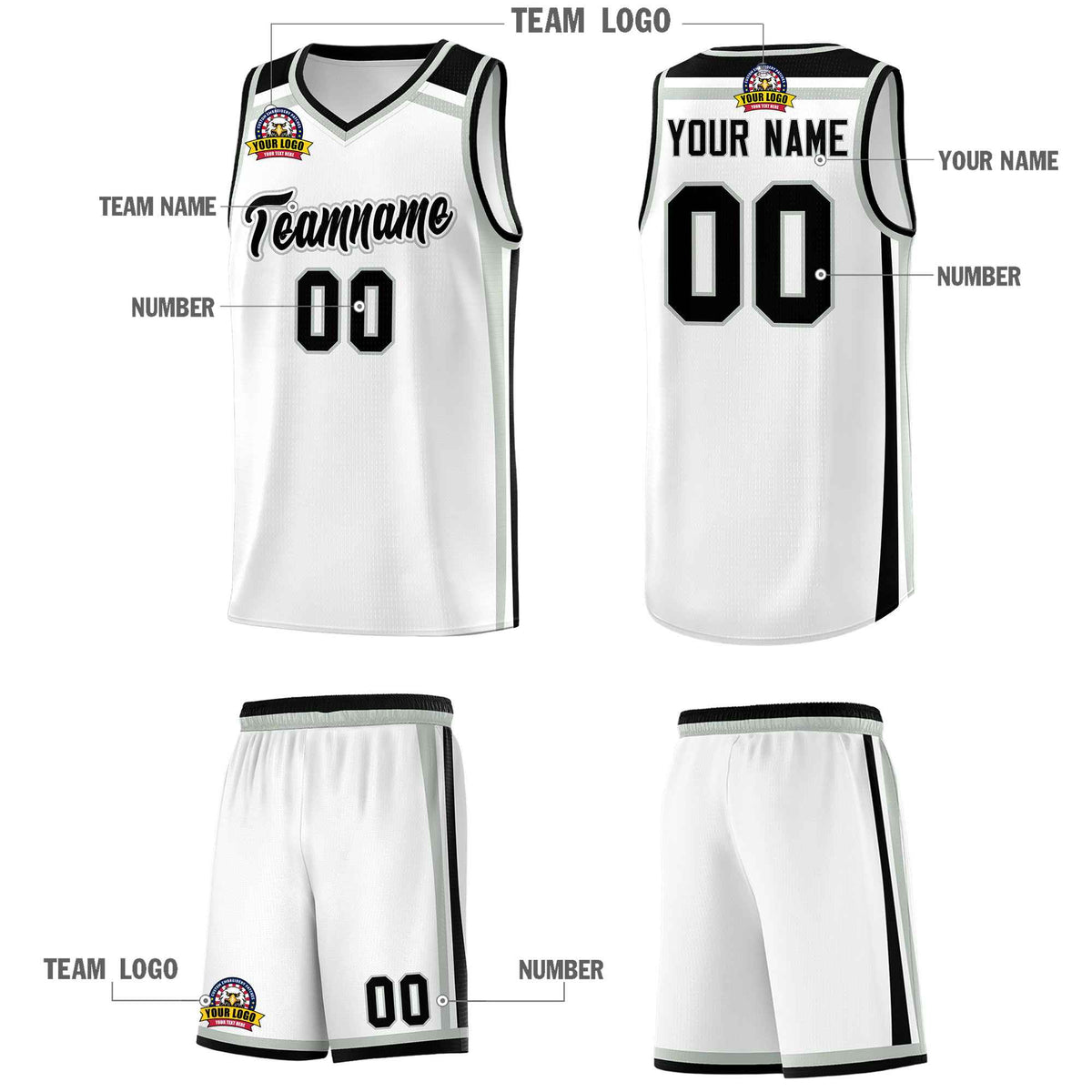 Custom White Gray Black Trendy Color Charge Series Sports Uniform Basketball Jersey