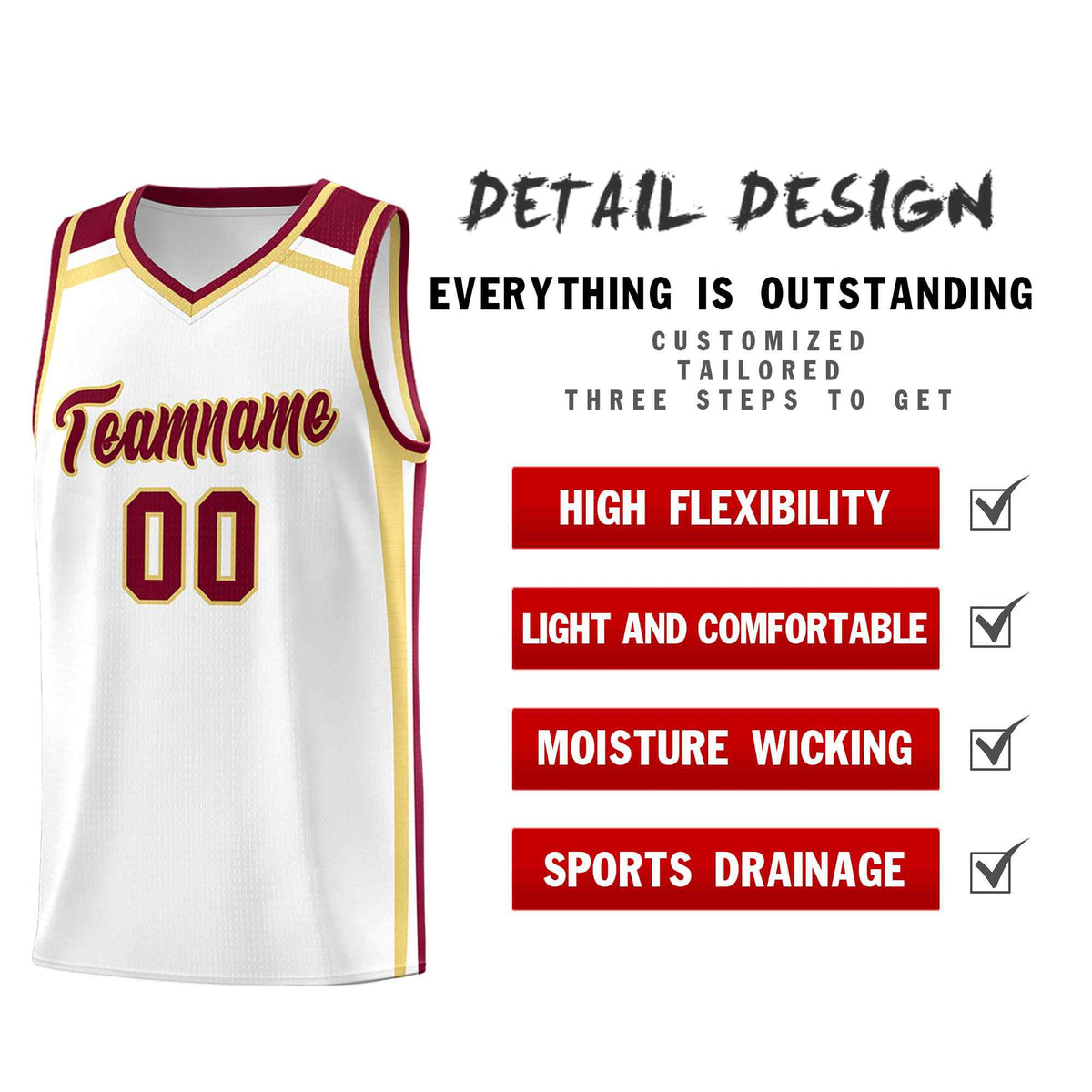Custom White Khaki Crimson Trendy Color Charge Series Sports Uniform Basketball Jersey