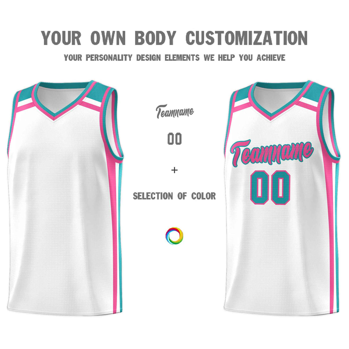Custom White Pink Aqua Trendy Color Charge Series Sports Uniform Basketball Jersey