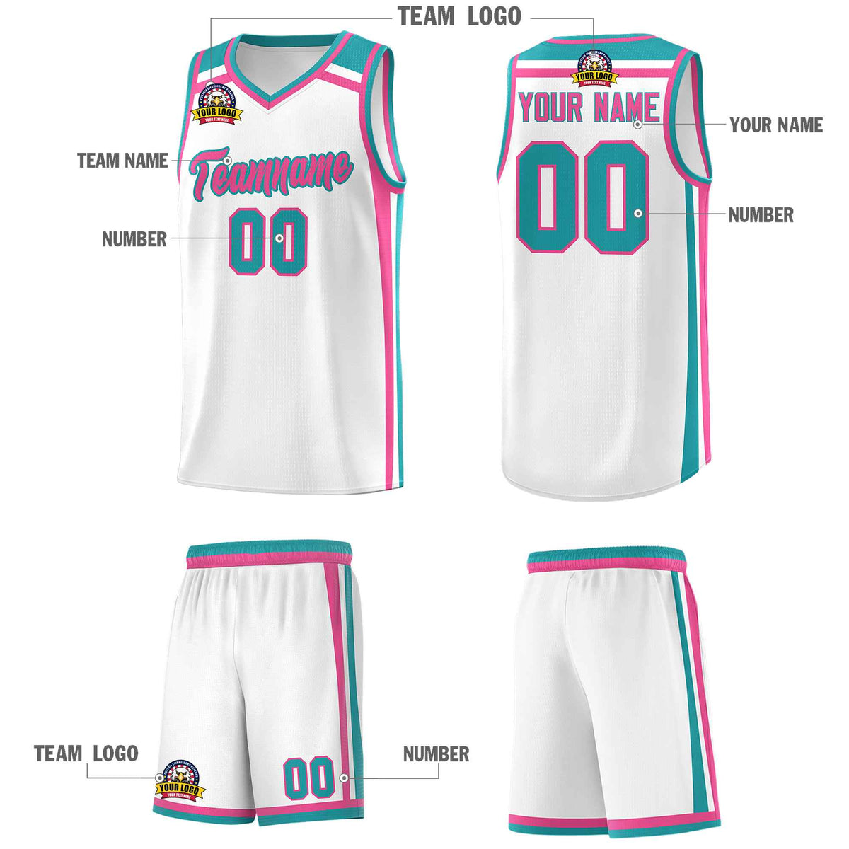 Custom White Pink Aqua Trendy Color Charge Series Sports Uniform Basketball Jersey