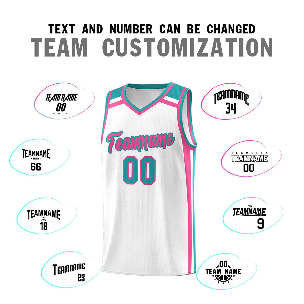Custom White Pink Aqua Trendy Color Charge Series Sports Uniform Basketball Jersey
